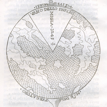 Posizione dell’Inferno e del Purgatorio secondo Antonio Manetti, Dialogo … circa al sito, forma et misure dello inferno di Dante Alighieri poeta excellentissimo, 1522